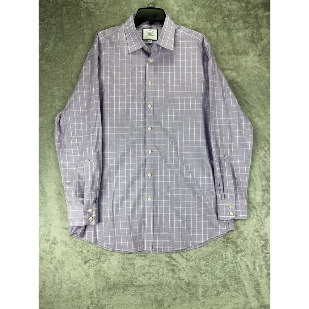 Charles Tyrwhitt Mens Slim Fit Dress Shirt 17 Purple Plaid Non-Iron Long Sleeve